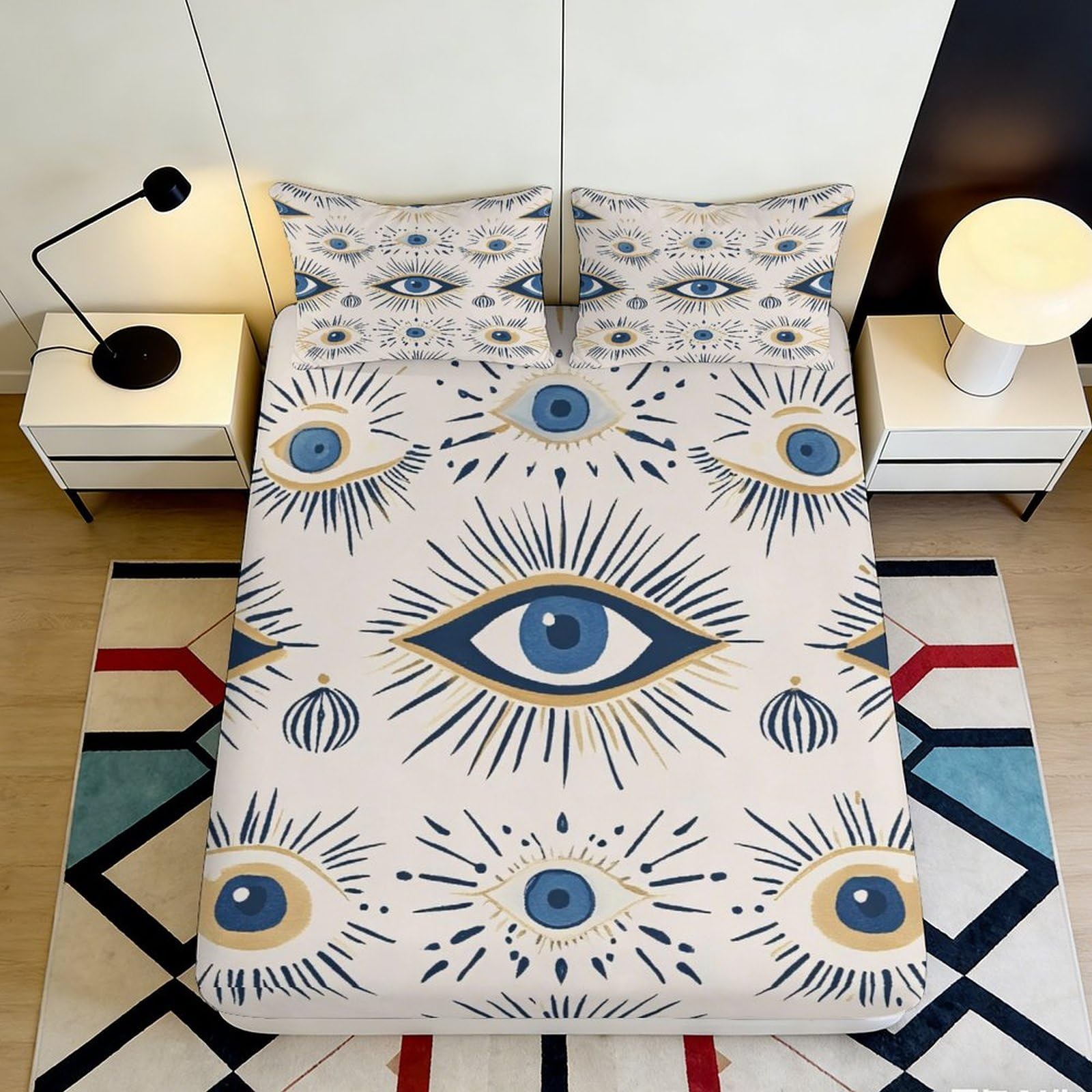 3D Printed Mystic Eye Fitted Sheet Microfiber Deep Pocket for Bedroom Bedding Non-Slip Mystic Eye Mattress Fitted Cover Washable 90x200x25cm
