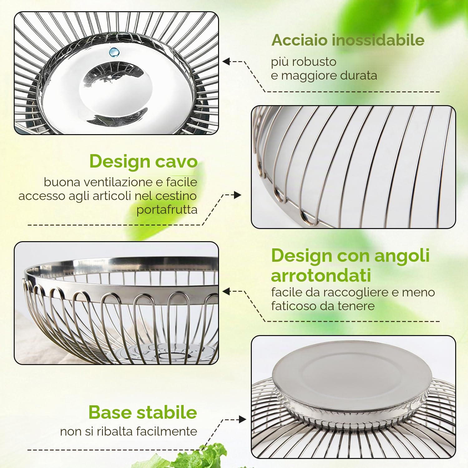 Tissting Ciotola per Frutta Acciaio Inossidabile Filo D'argento Cesto per Frutta Centrotavola per Tavolo Drenante Cavo Portaoggetti Decorativo per Frutta per Verdure Pane Frutta(26x11x11cm)