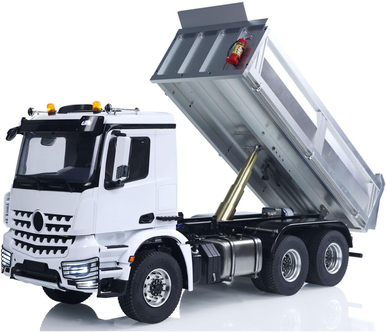 Metal Chassis Model RTR 1/14 RC Hydraulic Dumper 2Speed Remote Control Tipper Car 3Axles NO Lock Differential Axle Radio Battery Hobby Grade Model for Adult(White)