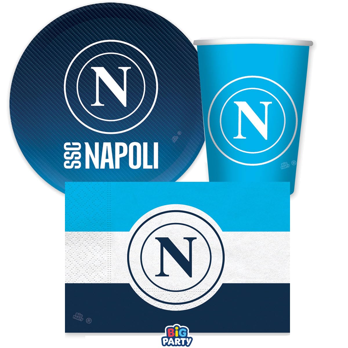Kit n.2 Accessori Tavola Napoli calcio per 12 persone per allestire la tavola del compleanno del tuo bambino tifoso della squadra Partenopea diego armando pibe de oro dios napoletano