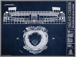 Ballpark Blueprints Oakland Coliseum Blueprint Style Print (Unframed, 18" H x 24" W)