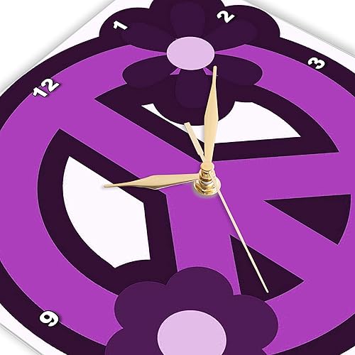 Miniatura 3 de 3dRose Wall Clock Silent - 15 inch - Purple Peace Sign with Purple Flowers - Sixties Retro