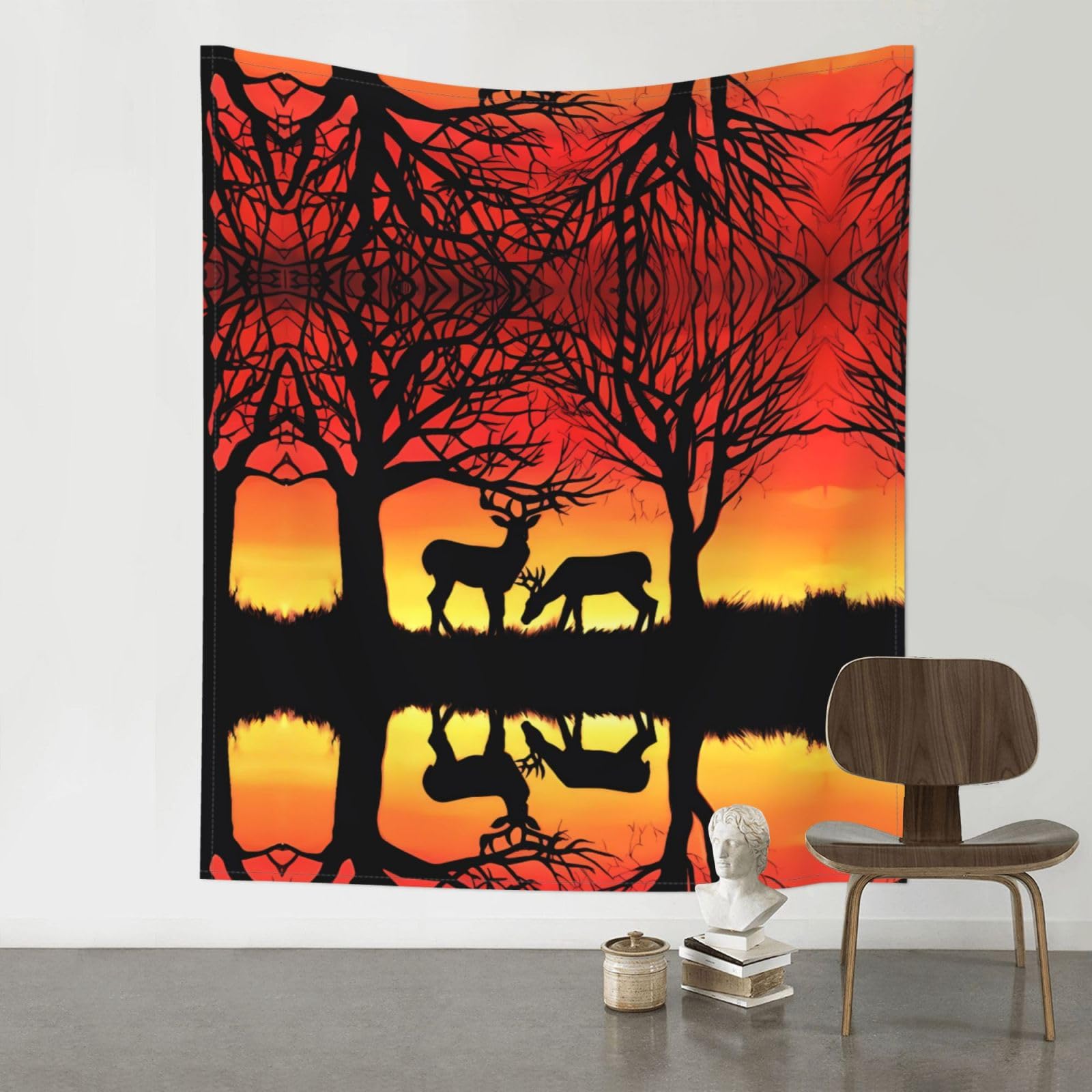 HJFCZH Winter Nature Deer Prints Wall Tapestry 60x51in – Boho Decor Throw for Bedroom, Dorm, Beach Cover & Picnic Blanket