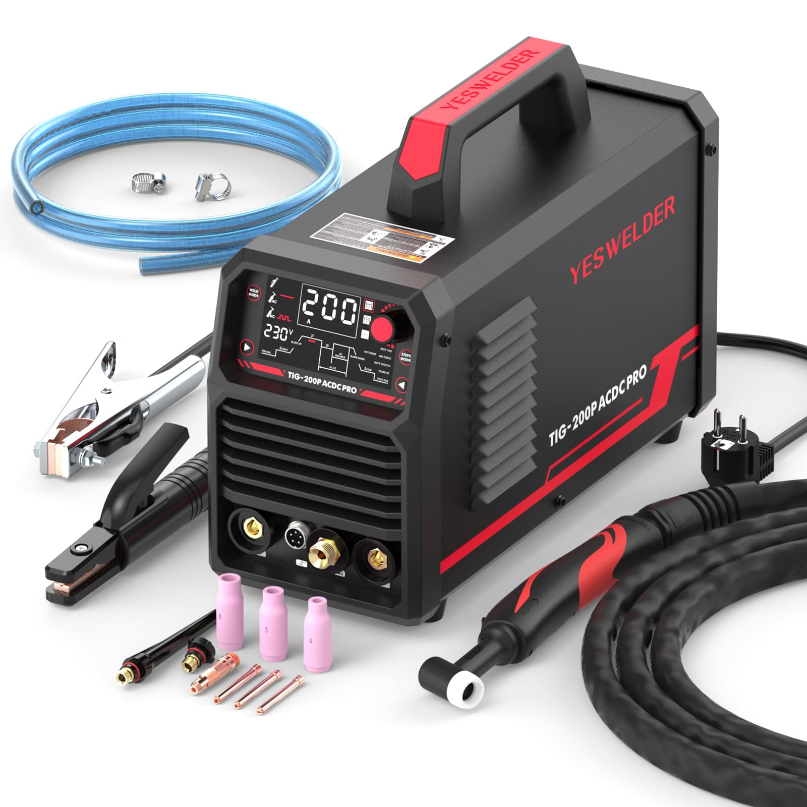 YESWELDER 200A AC/DC TIG Saldatrice Inverter Digitale 230V con Impulso Grande Display LED