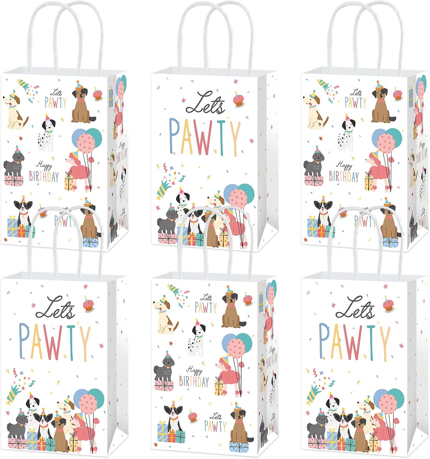 24Pcs Pet Dog Birthday Party Supplies Vintage Dog Paper Gift Bags Puppy Birthday Party Decorations Goodies Bag with Handle Retro Puppy Face Candy Treat Bags for Pet Baby Shower Parties Favor