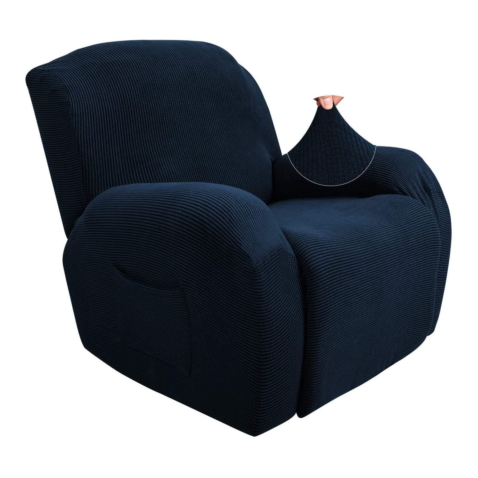 Funda de sillón relax elástica de 4 piezas en color azul marino para sofá reclinable