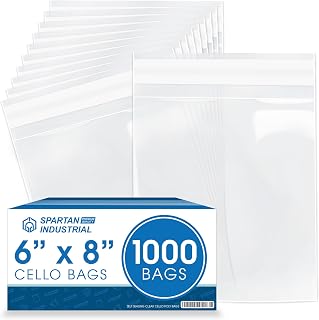 6" X 8" Self-Sealing Cellophane Bags (1000 Count) Clear | Resealable Cello Bags for Cards, Photos, Cookies, Retail Packaging - Spartan Industrial