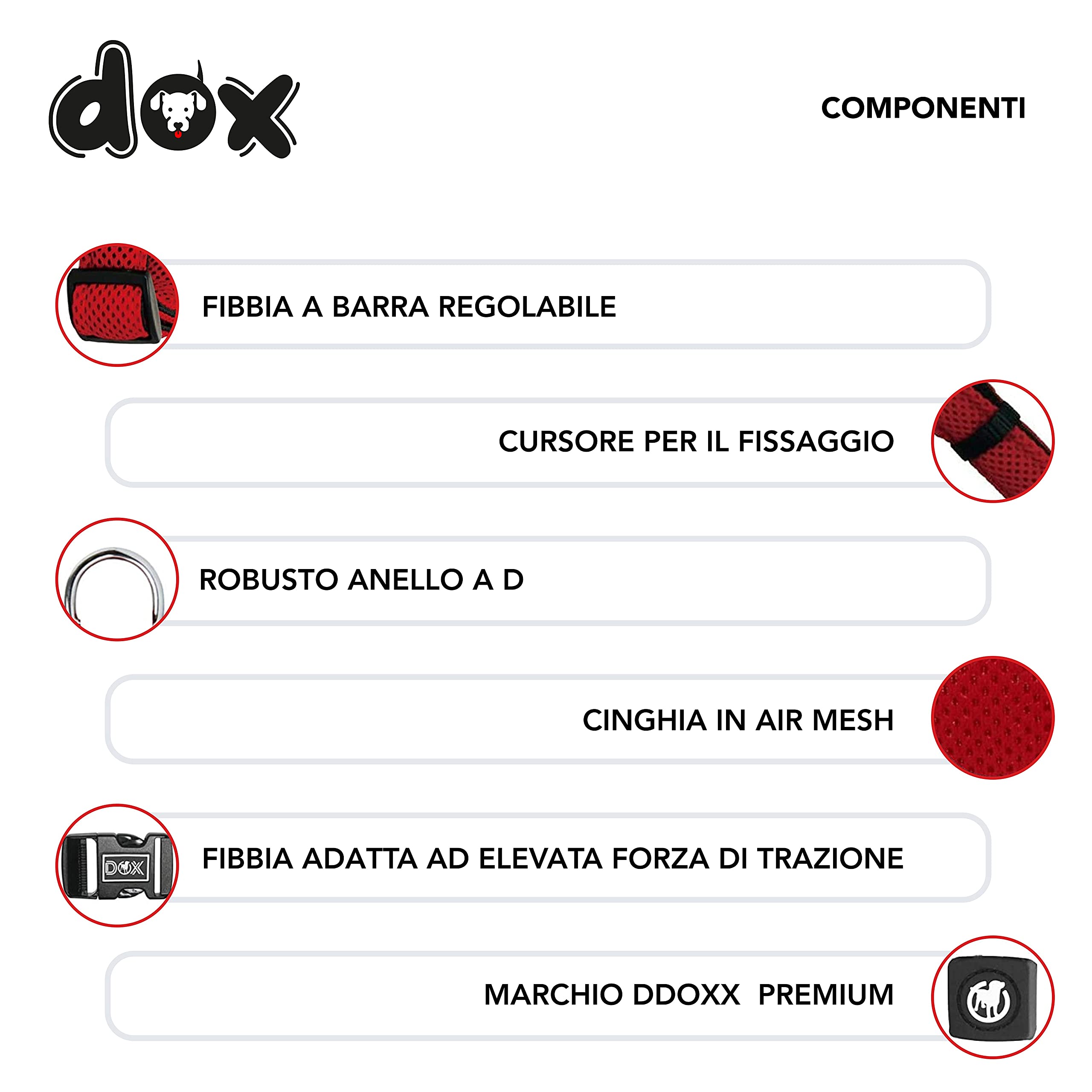 DDOXX Collare Cane Air Mesh, Imbottito, Regolabile | Tanti Colori e Taglie | Per Cani Piccoli Medi e Grandi | Collari per Gatti Cuccioli Taglia Piccola Media Grande | Collarino Gatto | Rosso, S