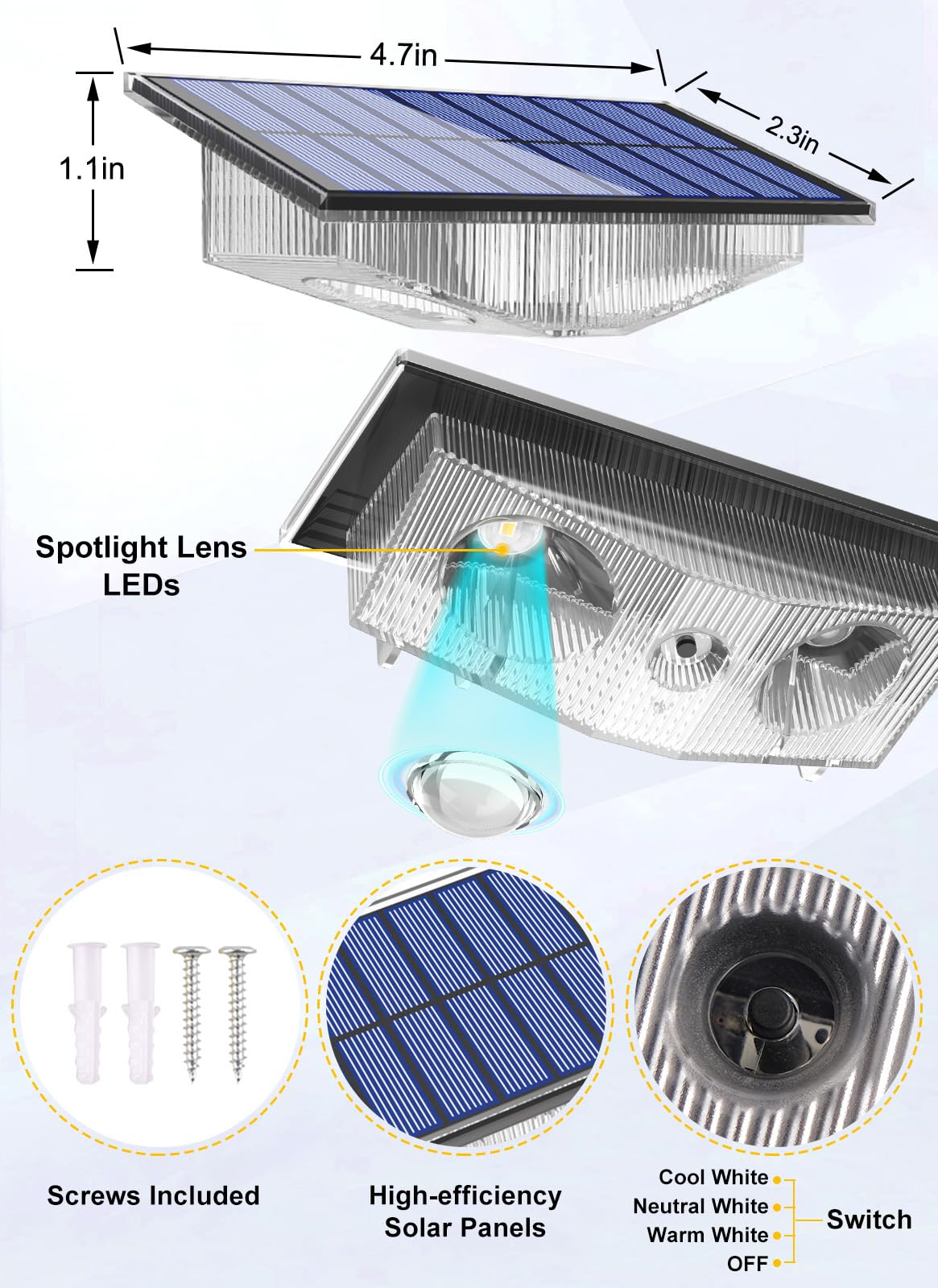 NATPOW Solar Fence Lights Outdoor Garden, Warm &Cool White Fence Wall Lights Outdoor Garden - Image 3
