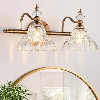 LOUSACE 2-Light Gold Vintage Bathroom Vanity Lights, Antique Brass Bathr...