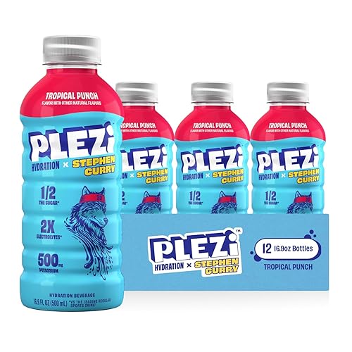 PLEZi Tropical Punch - Bebida de hidratación x Stephen Curry - Bebidas deportivas con 2 electrolitos - 500 mg de potasio, baja en azúcar, sin azúcar