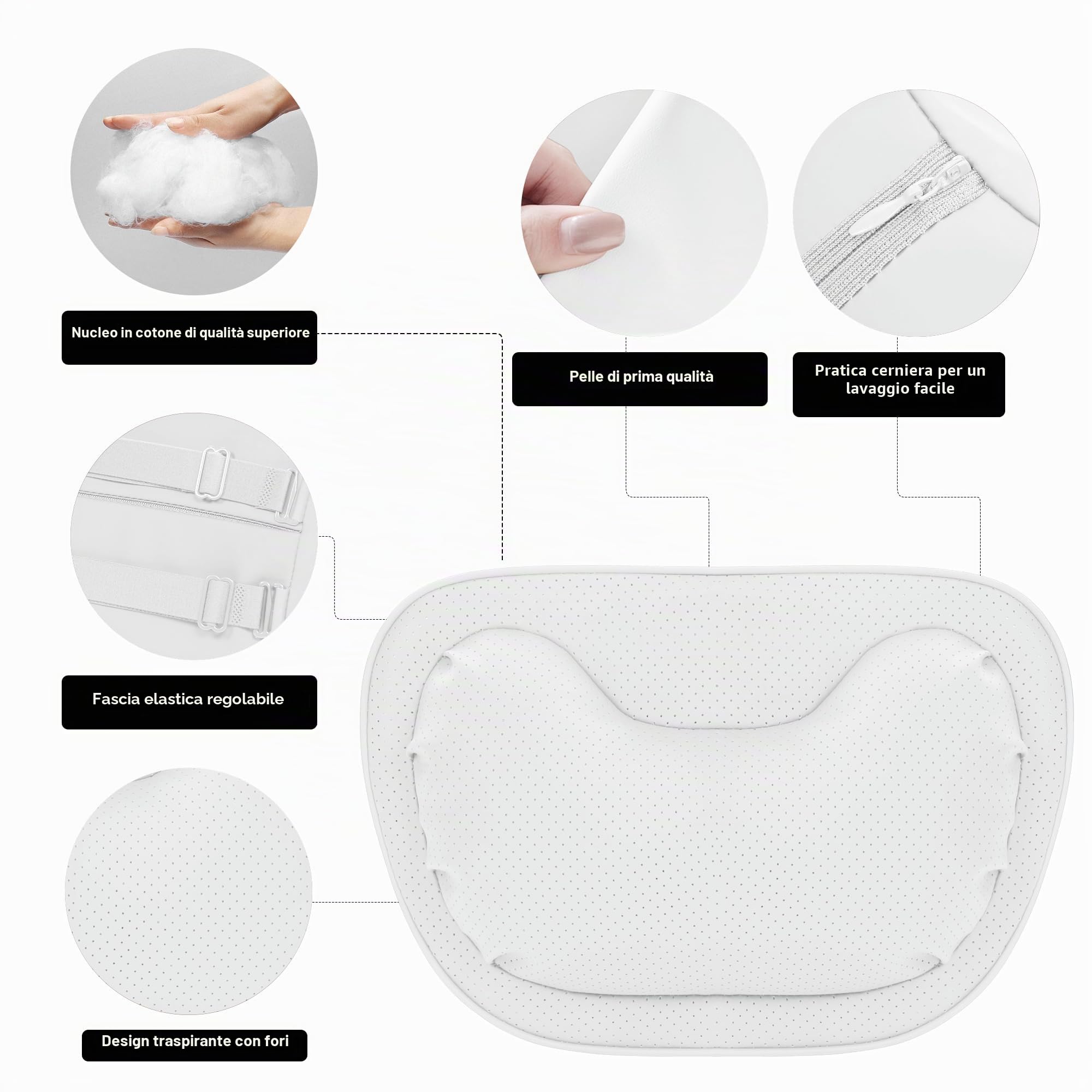 Poggiatesta Auto Cuscino, Supporto Ergonomico Cuscini Cervicale Collo Pillow Supporto Testa Seggiolino Auto per la Guida, Gioco, Ufficio Sedia, Bianco, 2 Confezione