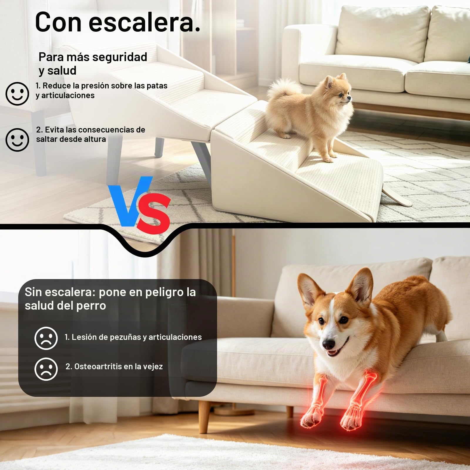 Escalera para Perros Plegable, 2 en 1 Multifuncionales Rampa para Perros y Otomana, Antideslizante Escaleras y Escalones para Pequeños, Soporta Fácil Acceso a Camas y Sofá