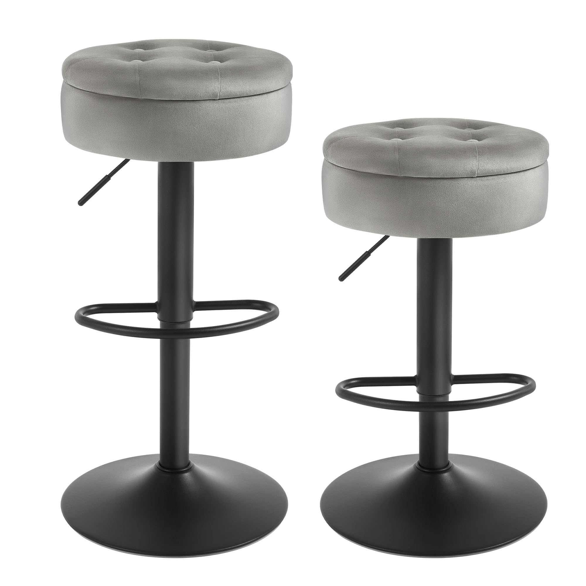 WOLTU Barhocker 2er Set, Sitzhocker mit Stauraum, Hocker höhenverstellbar 360° drehbar, Drehhocker für Kücheninsel Esszimmer Bar Küche Tresen, Samt Metall, Hellgrau