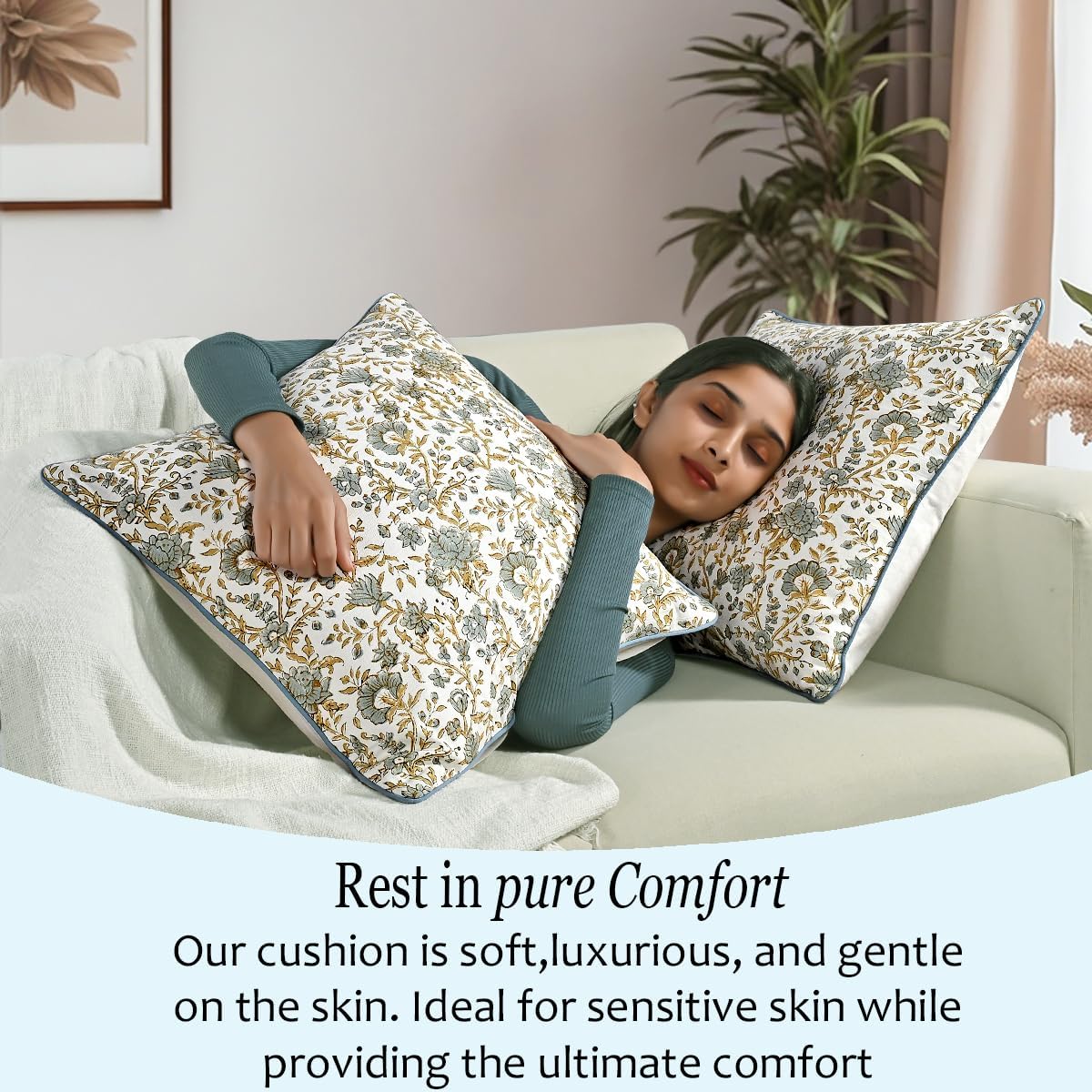 CPC Throw Pillow Covers for Couch, 18x18 Inch Decorative Couch Pillows for Living Room, 100% Cotton Boho Cute Outdoor Pillows, Flower Pillow Covers or Preppy Throws-Vintage Garden Blue - Image 5