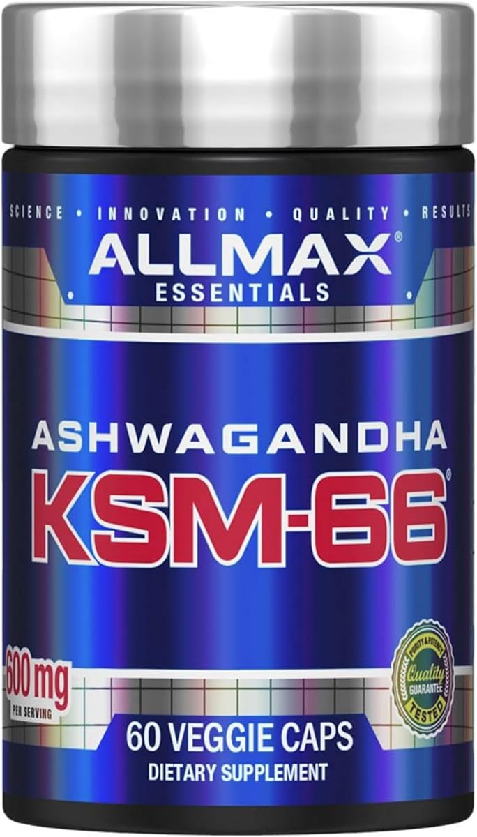 ALLMAX ALLMAX Essentials Ashwagandha KSM-66 (60 Veggie Caps) - Increase Muscle Strength & Recovery - Non-GMO, Gluten Free - 30 Servings