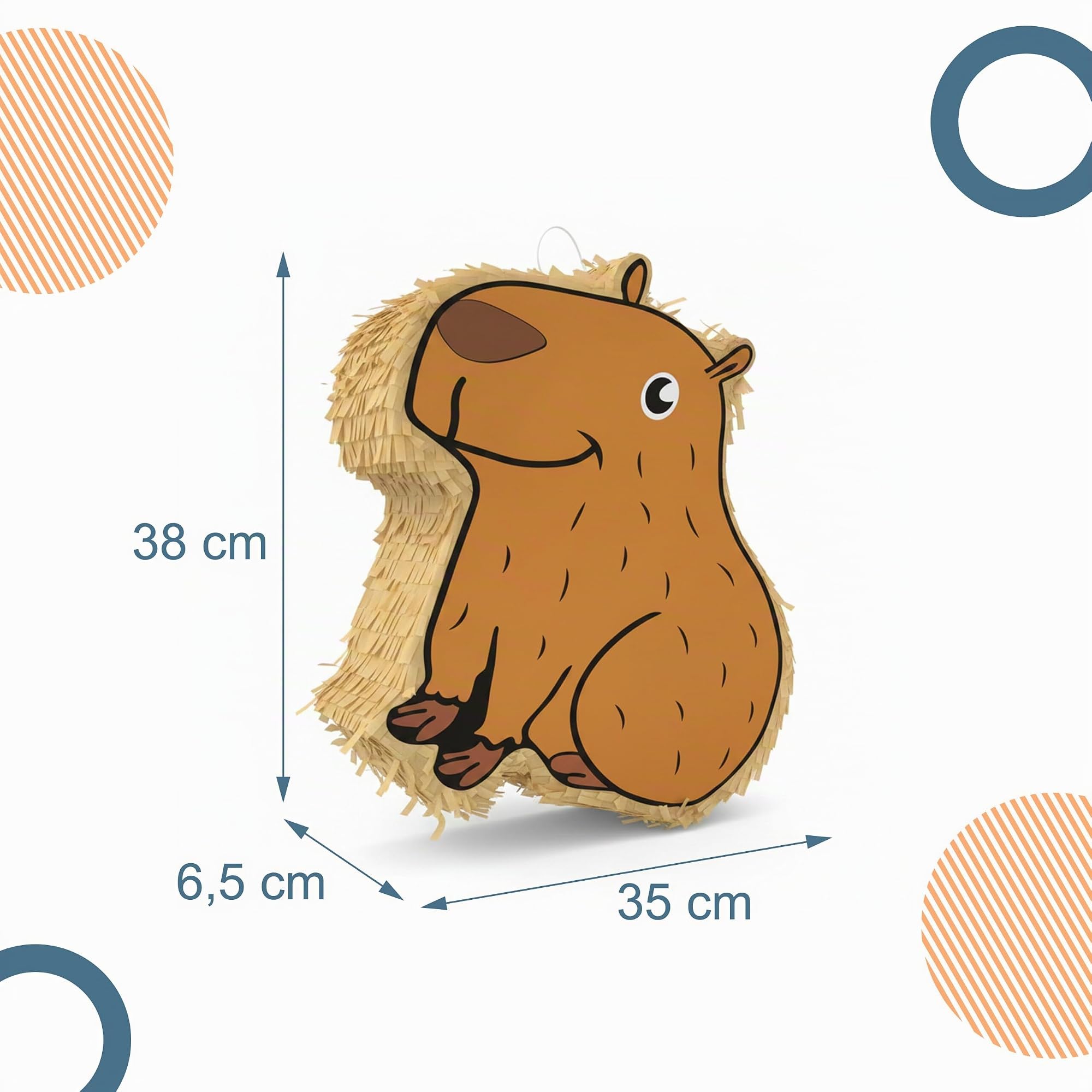 Relaxdays Piñata Capybara, Set 3 pcs, 35 x 38 x 6,5 cm, à Suspendre, bâton et Masque, Non garnie, Marron