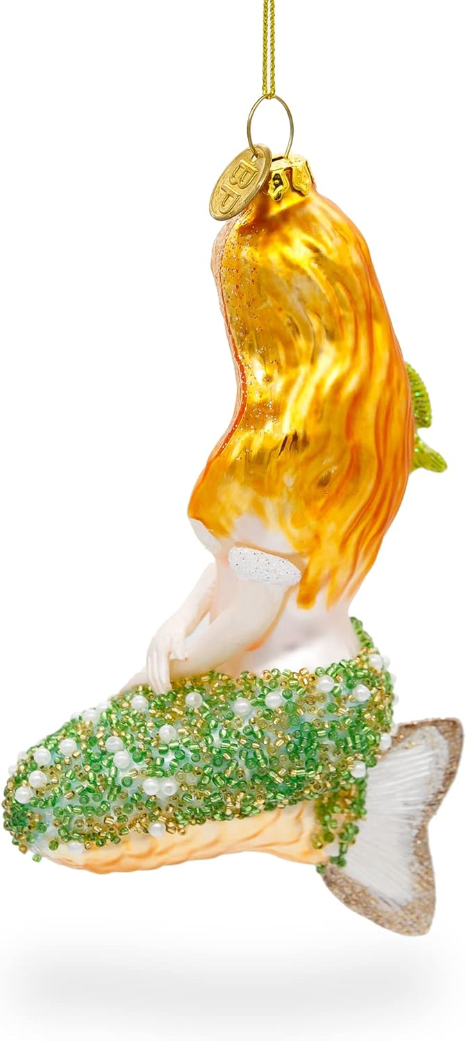 Enchanting Mermaid and Fish Blown Glass Christmas Ornament - Image 7