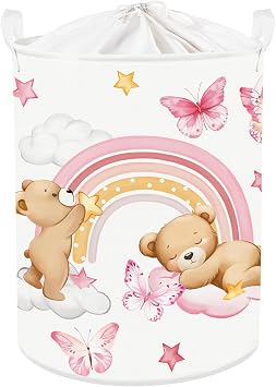 Clastyle Rainbow Kid Storage Basket Foldable Girl Laundry Hamper, 45L Bear