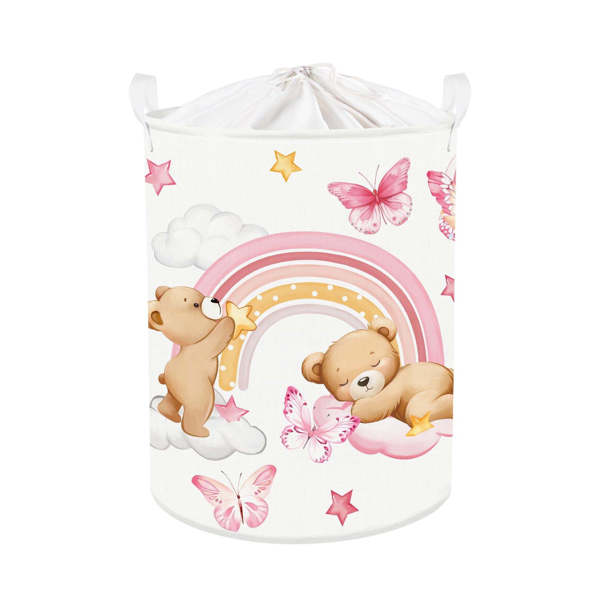 Clastyle Rainbow Baby Laundry Hamper Folding Clothes Kids Storage Basket Waterproof Girls Toy Box for Bedroom Bear, 36x45 cm
