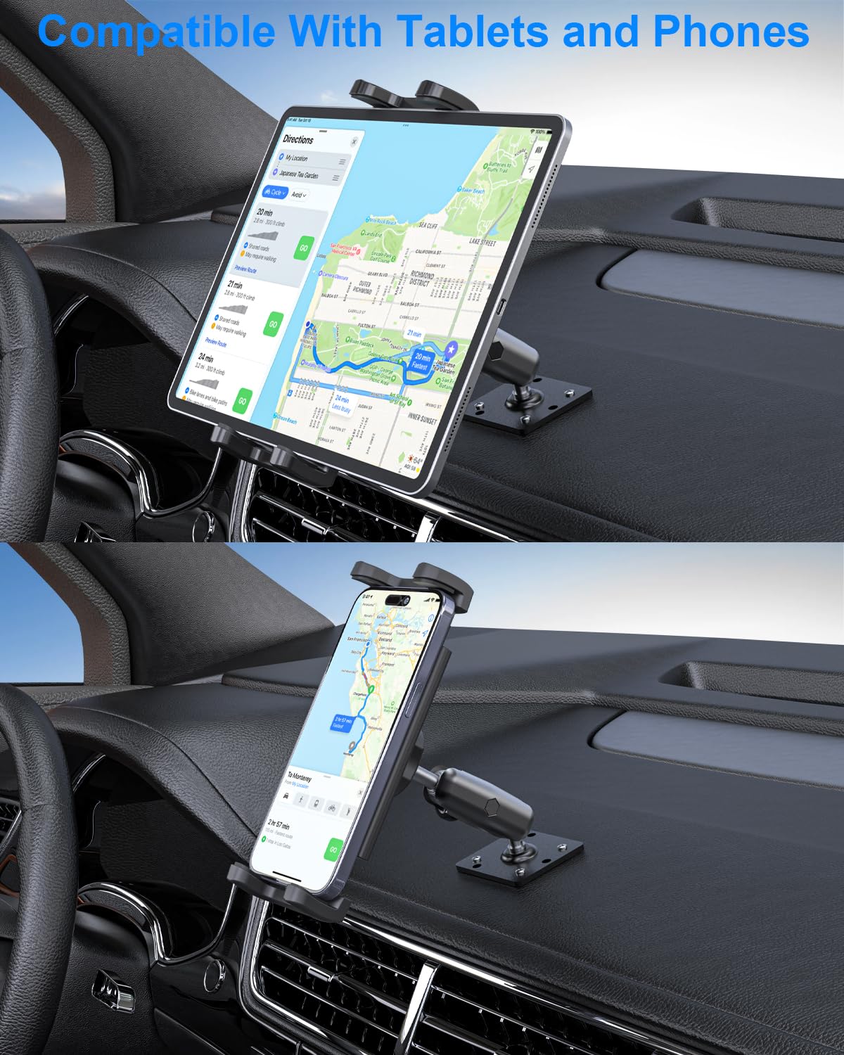 Porta Tablet Da Auto Cruscotto, [Braccio In Metallo] Base Forata Heavy Duty Supporto Tablet Camion, Supporto Tablet Muro per iPad Pro Air Mini Galaxy Tabs, 4-12.9" Tablets
