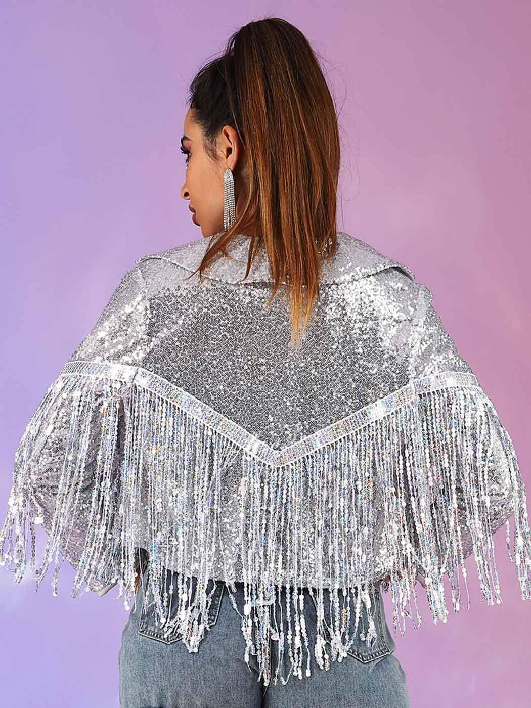 Edary Women's Sequin Jacket Coat Sparkly Long Sleeve Tassel Blazer Fringe Party Club New Years Eve Sequin Jackets - Image 6