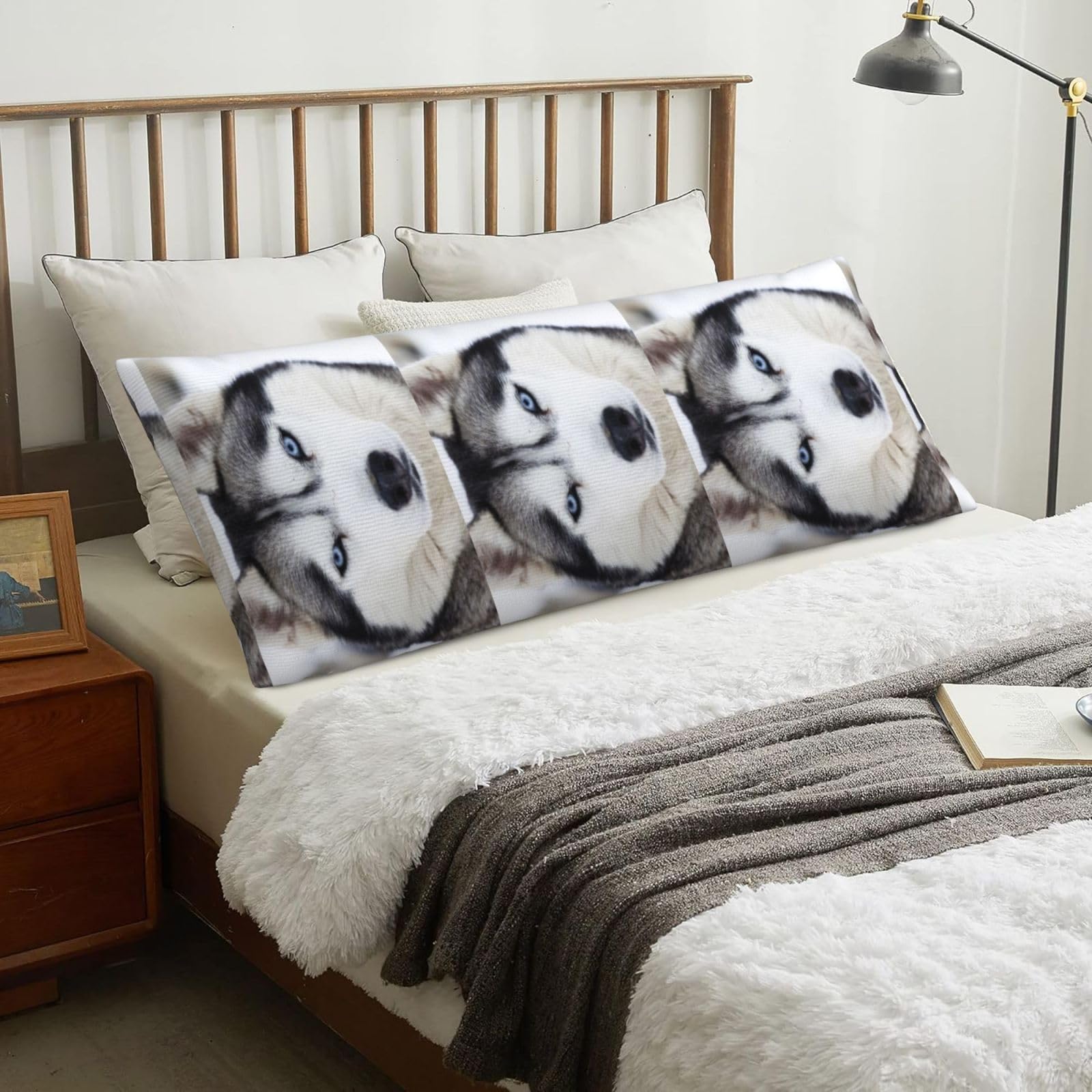 Cute Husky, Body Pillow Cover with Zipper,Long Body Pillowcase 20 x 60 in