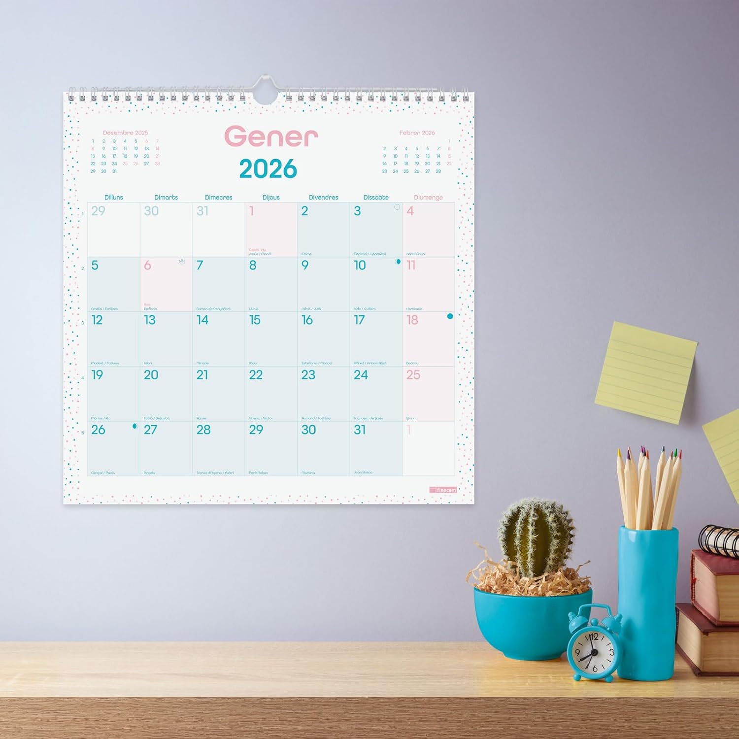 Finocam - Wall Calendar 2026 Month to View January - December 2026 (12 Months) | Calendar 2026 to Write Down | Monthly Planner ChicTurquesa - Catalan