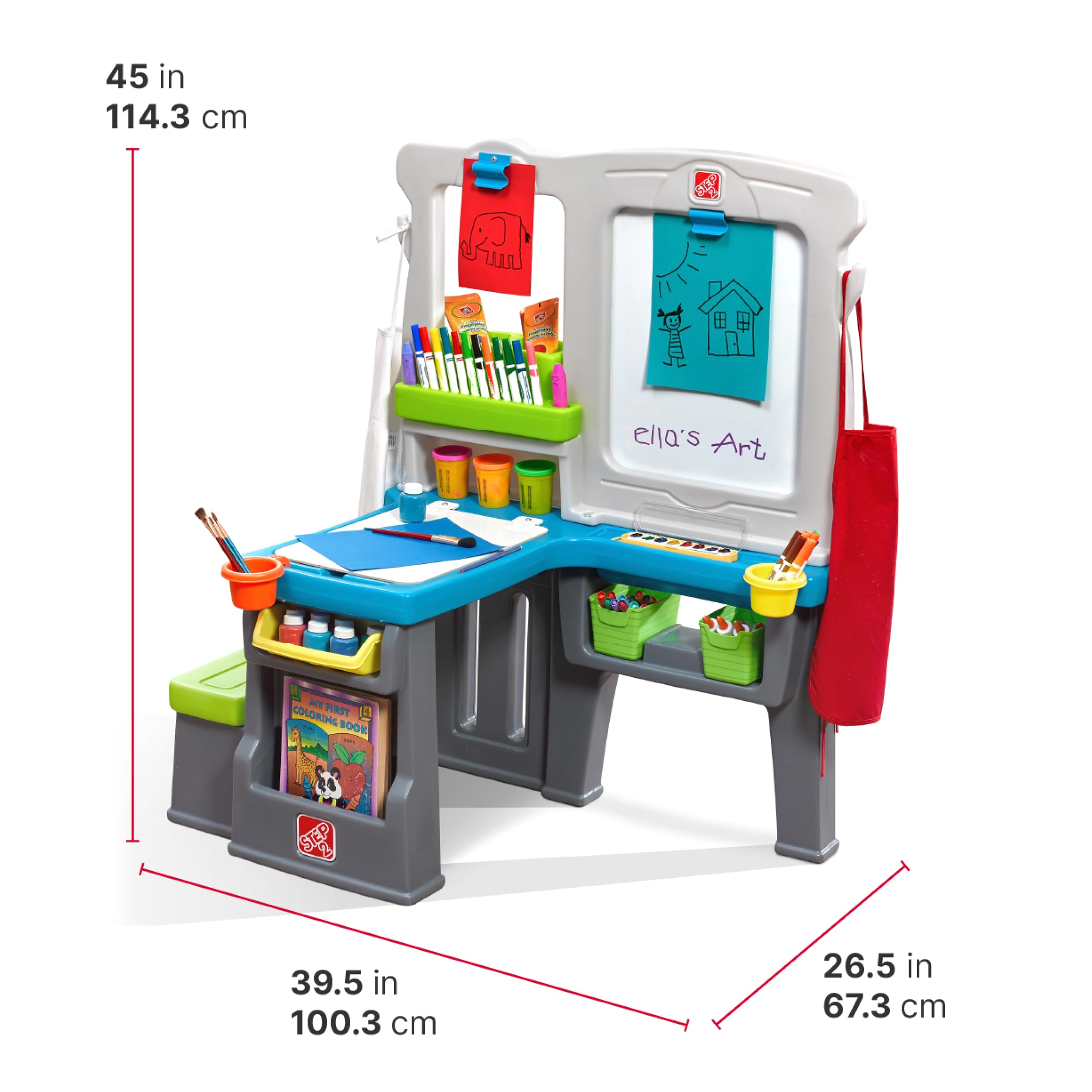 Step2 Great Creations Art Center, Kids Activity Table, Arts & Crafts Desk, Made of Durable Plastic, Includes Bench, For Toddlers 3+ Years Old