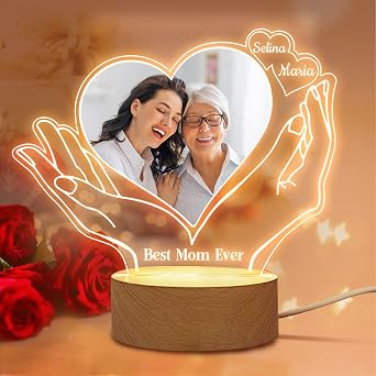 Birthday Gifts for Mom - Acrylic Custom Night Light Mom Present 7.8x6.7 inch - Cool Mom Presents from Daughter, Son, Dad - Heartwarming Mothers Day Gifts for Mom, New Mom, Mother in Law, Stepmom