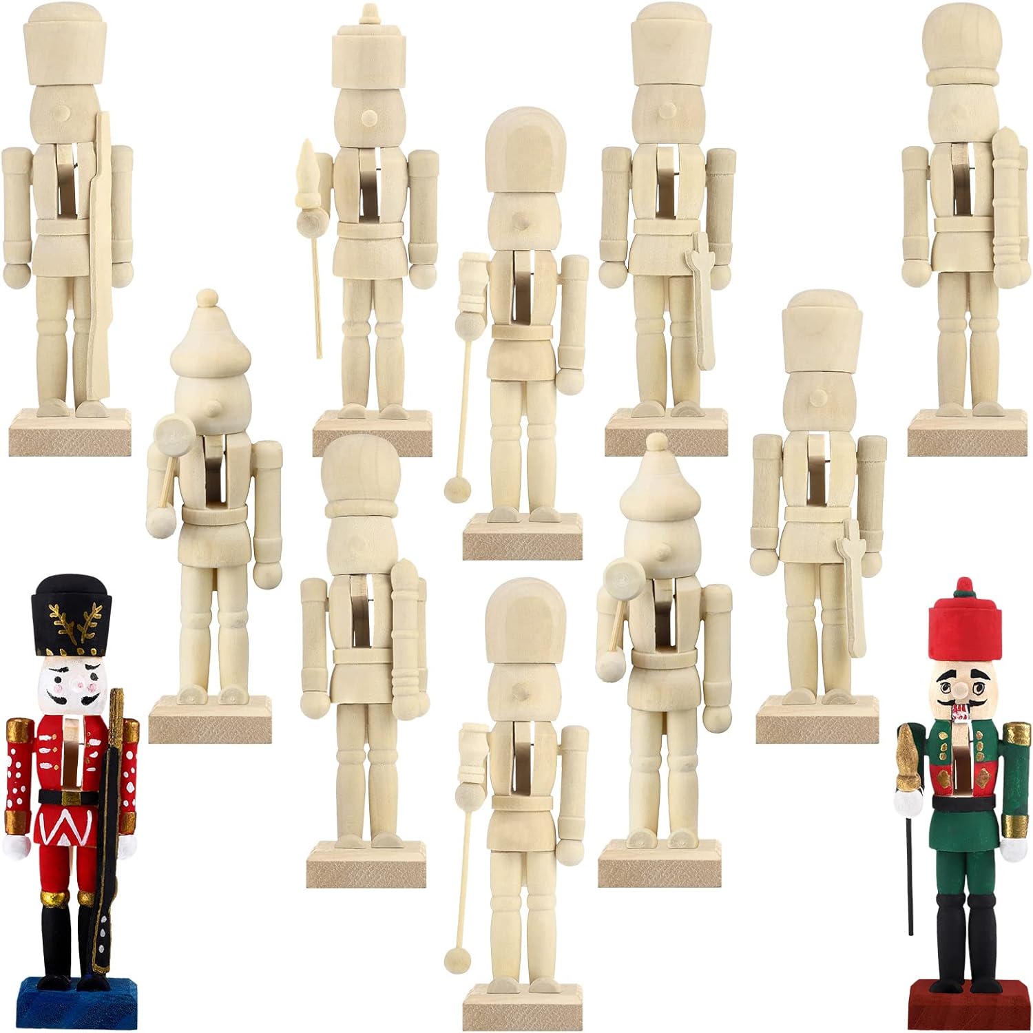 Sumind Christmas Unfinished Nutcracker Christmas Wooden Nutcrackers 5 Inch Xmas Craft Kit Box Paintable Nutcracker Figures for Adults Arts Project Ornaments Decoration(12 Pieces)