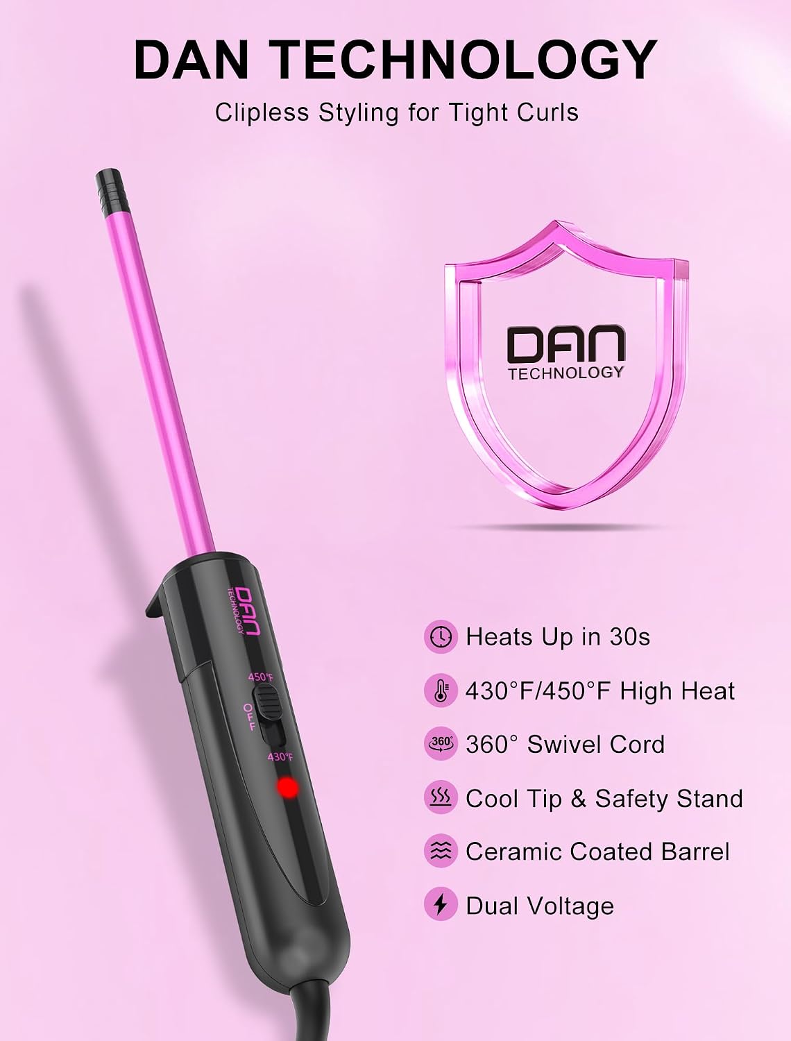 3/8 Inch Ceramic Small Curling Wand for Short Hair, 9mm Small Curling Iron
