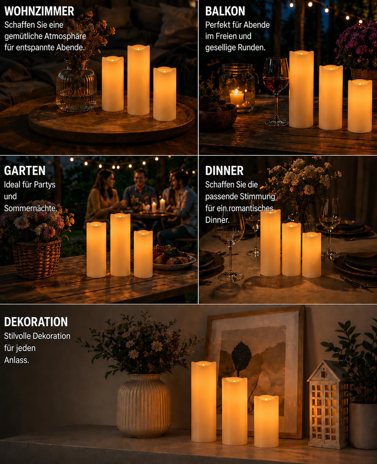 LED Outdoor Kerzen 12 Stück mit Fernbedienung, Wasserdichte Batteriekerzen IP55 mit Timer & Flackerndem Warmweiß Licht, Flammenlose Kerzen für Garten, Balkon, Laterne, Hochzeit & Weihnachten