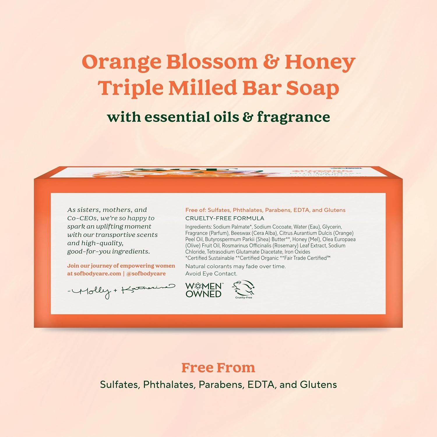 SoF Orange Blossom Moisturizing Bar Soap, Coconut Oil & Shea Butter, 4pk image 2