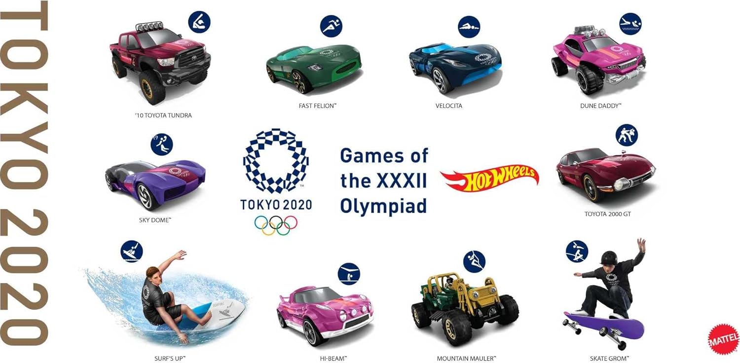 Hot Wheels Tokyo 2020 Olympics 10 Castings in 1 Pack Features 1:64 Scale Cars with Popular Sports Themes Treasure Hunt Car Collectible Ages 3 and Older
