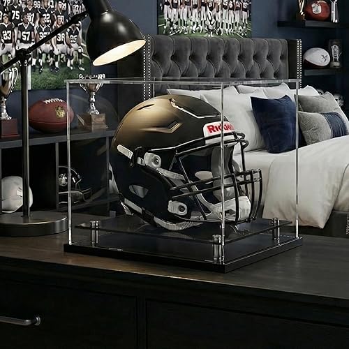 Miniatura 2 de Vitrina de casco de fútbol de tamaño completo, vitrina de acrílico para casco de acrílico, base acrílica negra, caja de exhibición de casco de