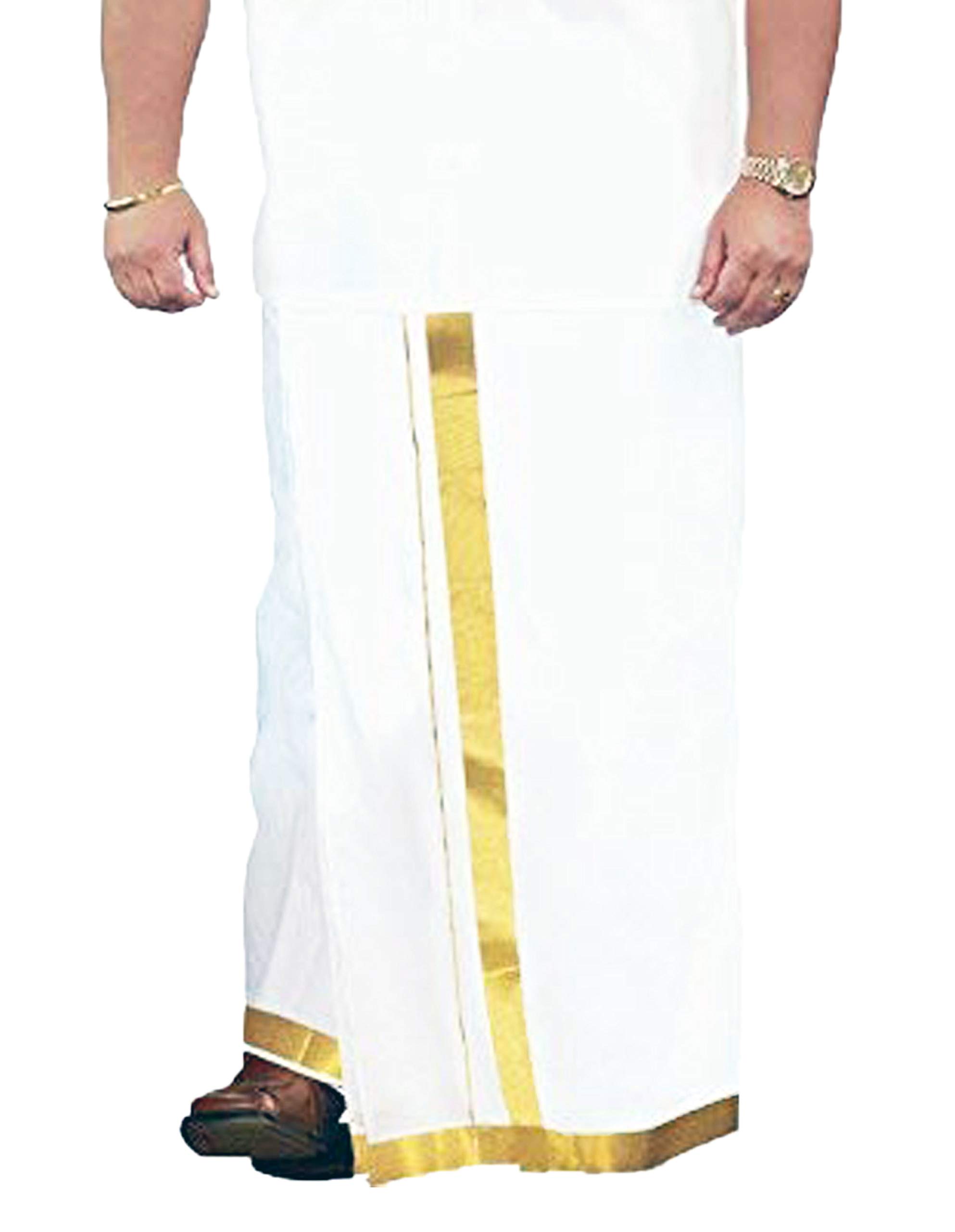 RIRO Men's Cotton Double Dhoti With SUPER RICH GOLD Border 3.8M (White) Minimini GOLD