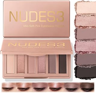 6 Color Soft Pink Mini Eyeshadow Palette,Matte & Shimmer Rosy Neutral Eye Shadow Palette,Long Lasting Blendable Ultra Pigmented Small Makeup Palette with Mirror