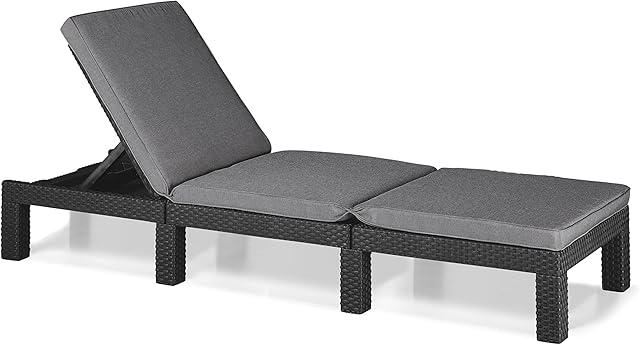 Allibert by Keter Daytona Deluxe Outdoor Garden Sun lounger - Graphite with Grey Cushions
