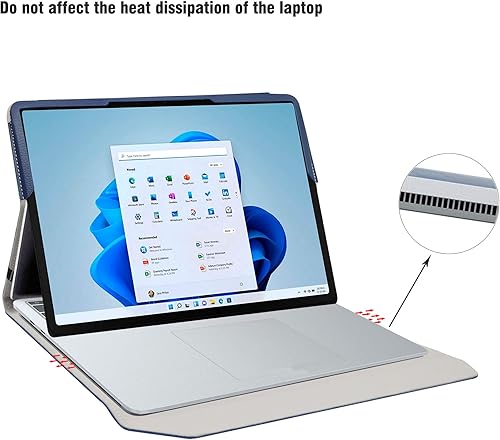 Miniatura 3 de Bige Funda de piel sintética con soporte plegable para computadora portátil de 14.4 pulgadas, color azul oscuro