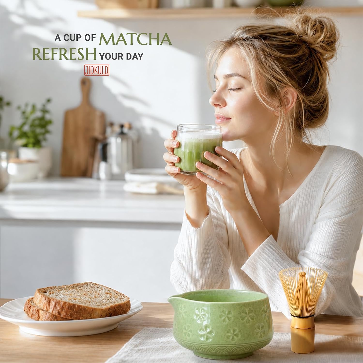 Matcha Whisk Set, Matcha Kit Gifts for Matcha Lovers, Mottled Green