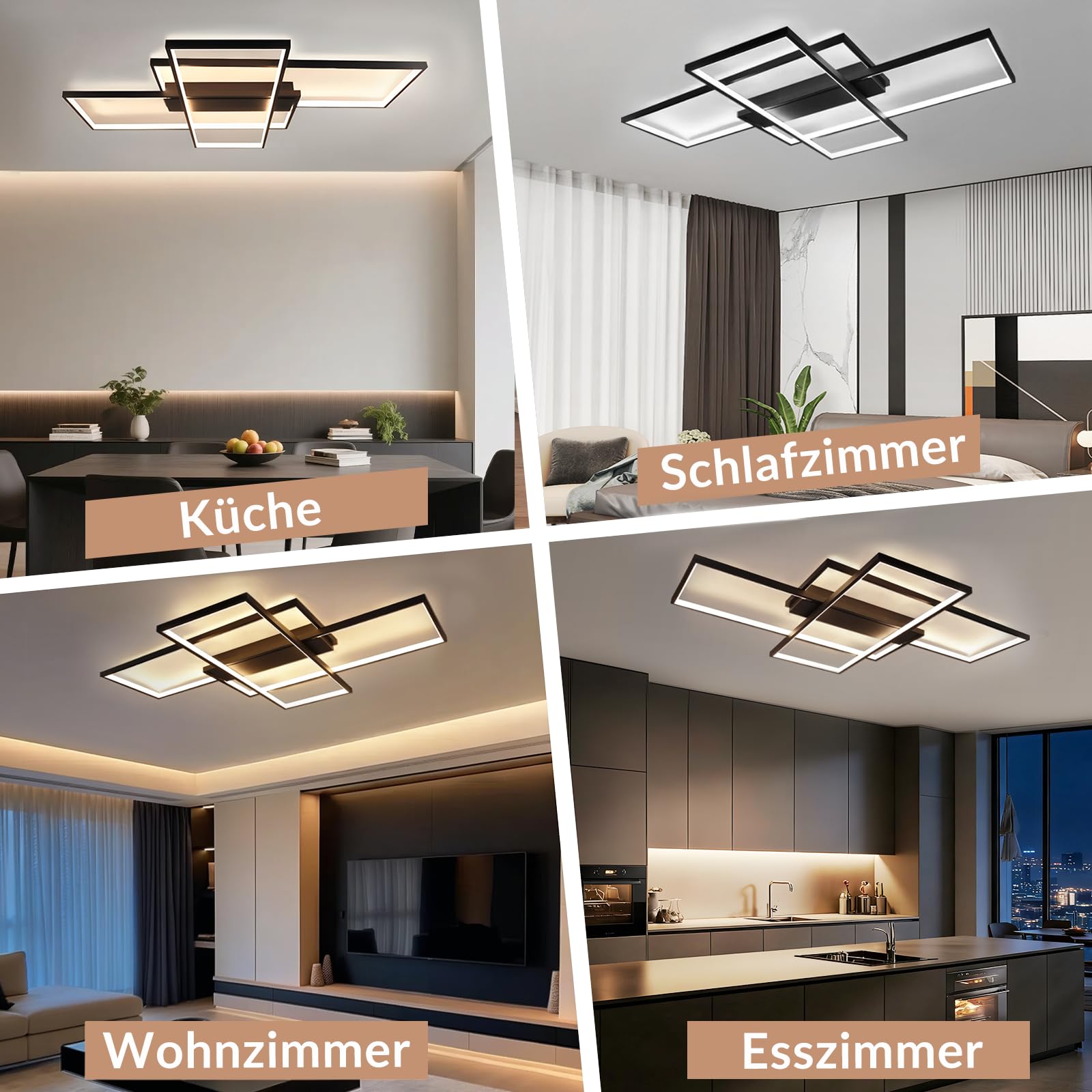 GBLY Deckenlampe LED Deckenleuchte Wohnzimmer 100cm Dimmbar Wohnzimmerlampe | 88W Schwarz Modern Rechteck Schlafzimmerlampe groß Geometrisch Schlafzimmer Büro Küche lampe Fernbedienung