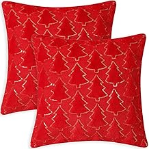 Christmas Cushion Covers with Sequin Christmas Tree 40x40cm Soft Fluffy Decorative Throw Pillow Covers Set of 2 Boho Pillowcases for Home Couch Bed Home Decor, Red