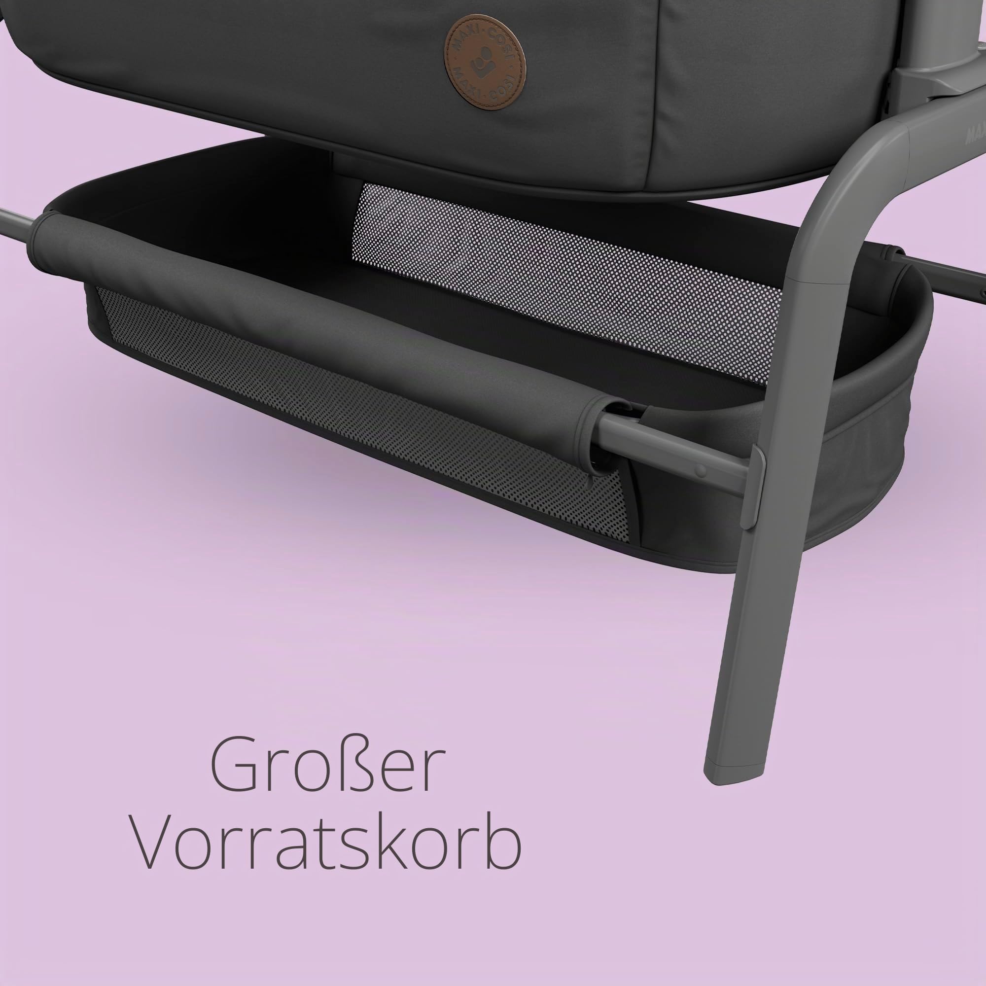 Maxi-Cosi Iora Co-Sleeper Krippe Faltbares Baby Nachttisch Krippe 0-6 Monate max 9 kg 4 Neigungs- & 5 Höhenpositionen Easy Slide Bequeme Matratze Großer Korb Leicht zu Tragen Essential Graphite