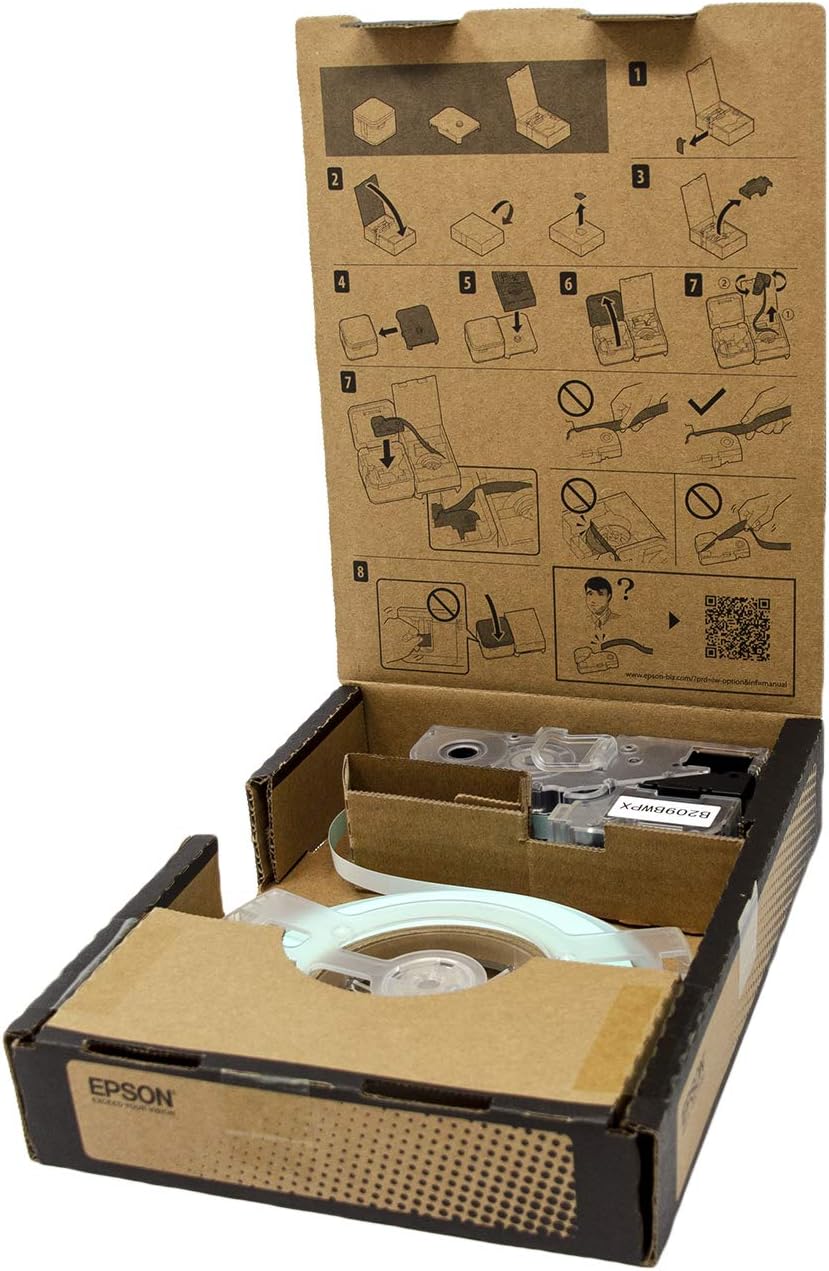 Epson LABELWORKS B209BWPX Genuine Bulk Continuous PET (Polyester) Tape - Black on White Standard Industrial Label Maker Tape - 3/8" (9MM) Wide, 147.6 ft