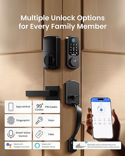 Miniatura 2 de DESLOC B200 Cerradura de Puerta de Entrada sin Llave con Mango, Cerraduras Inteligentes para Puerta Delantera, Cerradura de Seguridad Inteligente,
