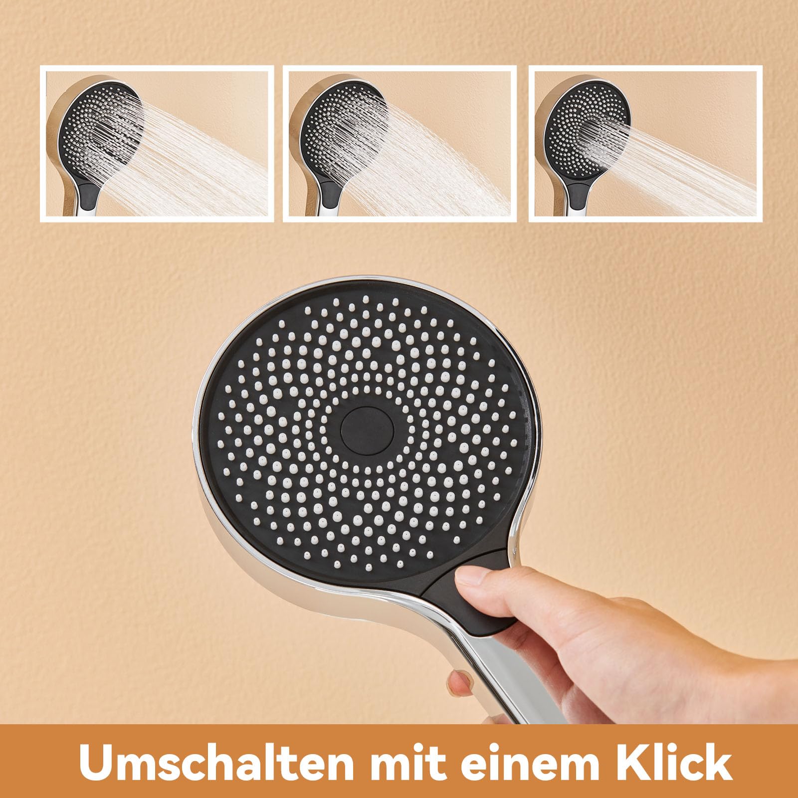 Auralum Duscharmatur Komplettset Höhenverstellbar 1-1,39m, Regendusche mit Armatur Duschamaturenset Regendusche mit 3 Funktionen Handbrause, Chrom