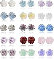 Coadipress 15 Pairs Glitter Resin Flower Stud Earrings Set - Hypoallergenic Stainless Steel Posts, Assorted Vivid Colors for Women