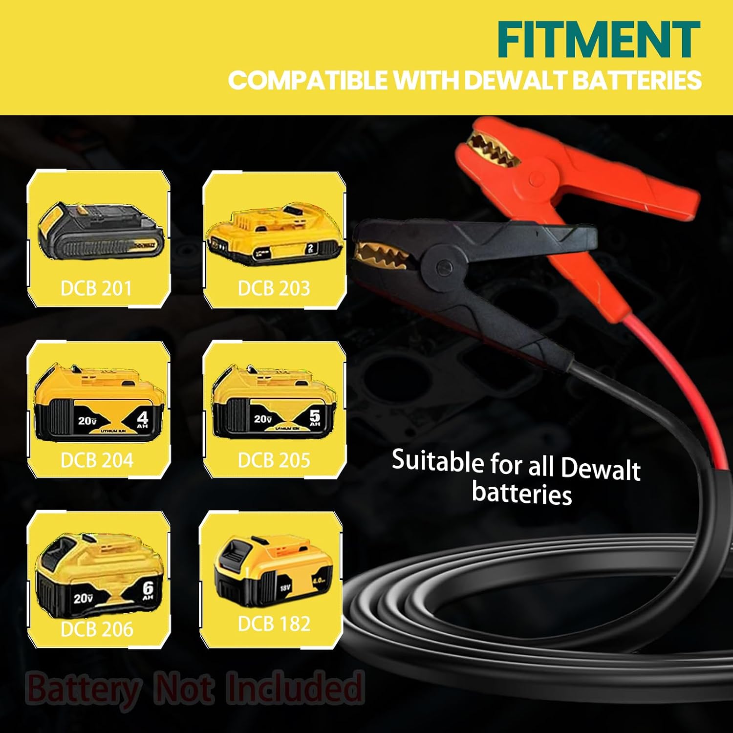 20V Jumper Cables Adapter for Dewalt- 2FT 8AWG Purple Copper, Large Clamps, Portable Battery Starter Auto Booster Cables for Cars/Lawn Mower/Tools, 200°C Heat Resistant (Battery Not Included)