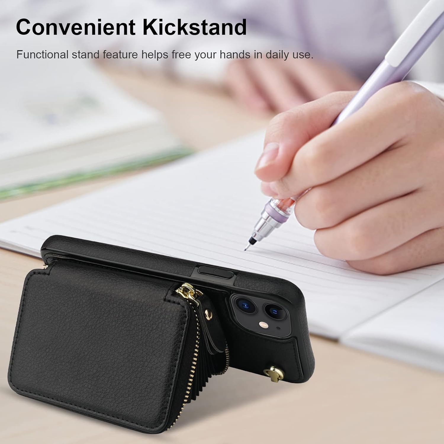 Bocasal Crossbody Wallet Case for iPhone 11, RFID Blocking Leather Purse Case with Card Holder, Protective Handbag Flip Cover with Zipper Wrist Strap Lanyard for Women 6.1 Inch (Black) - Image 6